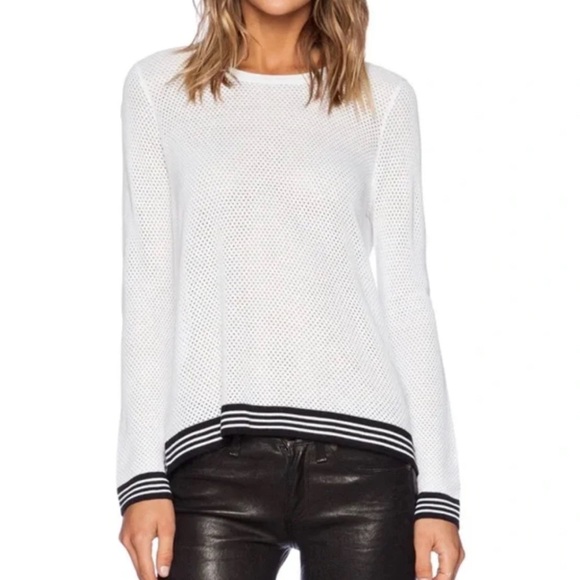 Rag & Bone Nikki Split Back White Mesh Long Sleeve Top with Black Stripes NWT - Picture 1 of 13